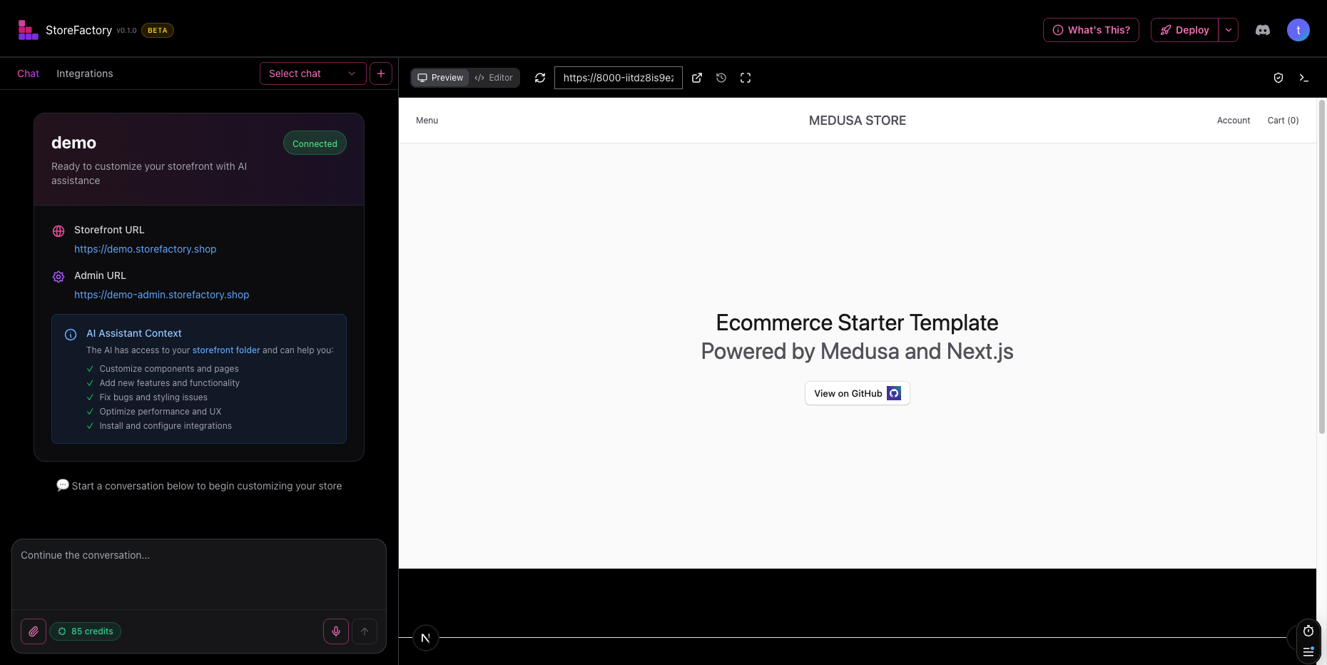StoreFactory dashboard overview