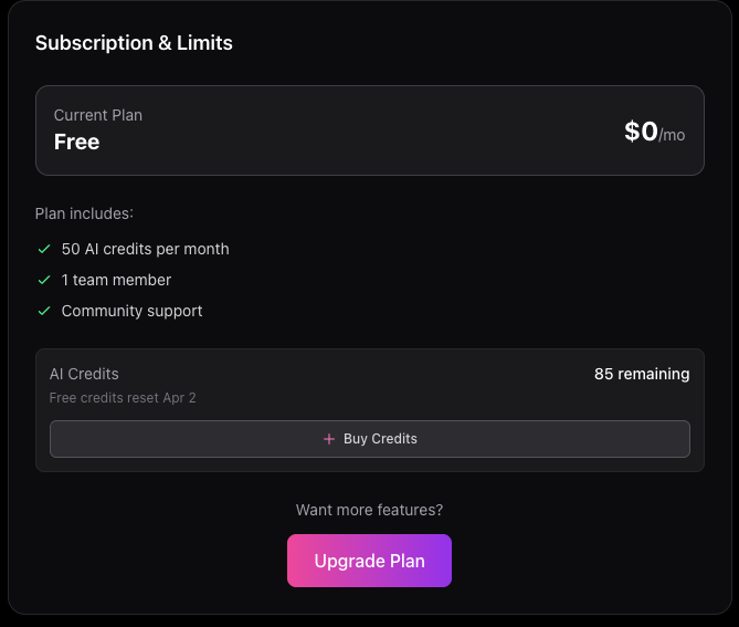 subscription limits card